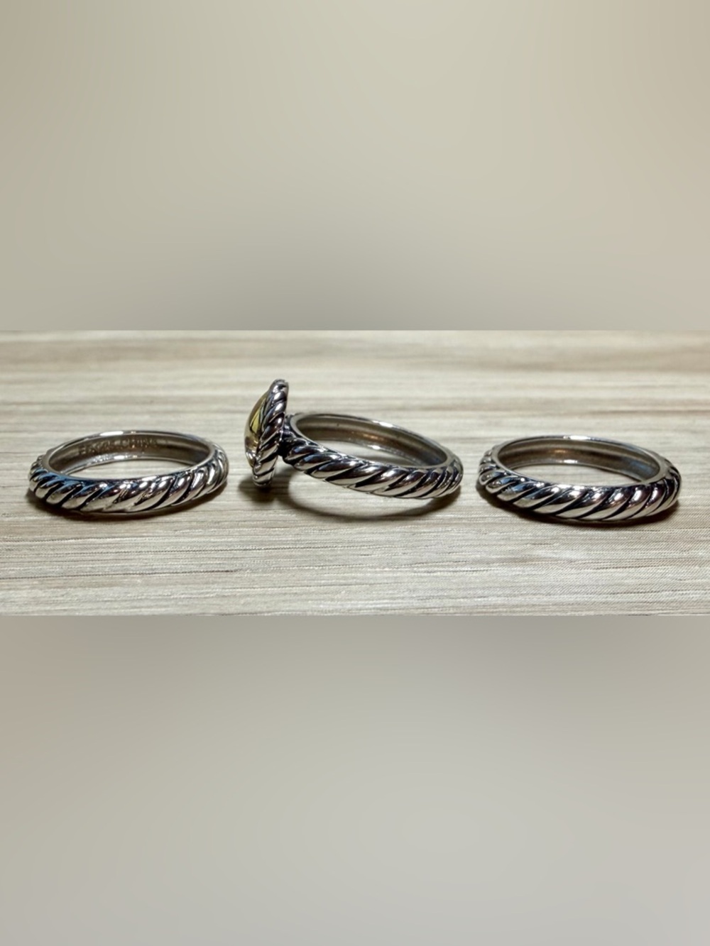 Vintage Designer FD Cable Twisted Sterling Silver & Gold Stacking Rings, Size 6 - Picture 4 of 13